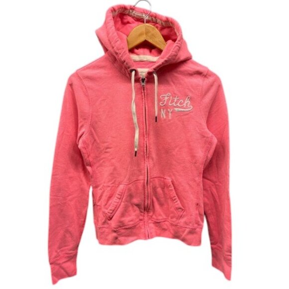 Abercrombie & Fitch Zip Hoodie Women’s M Pink Full Zip Fleece Embroidered Logo - Picture 1 of 9